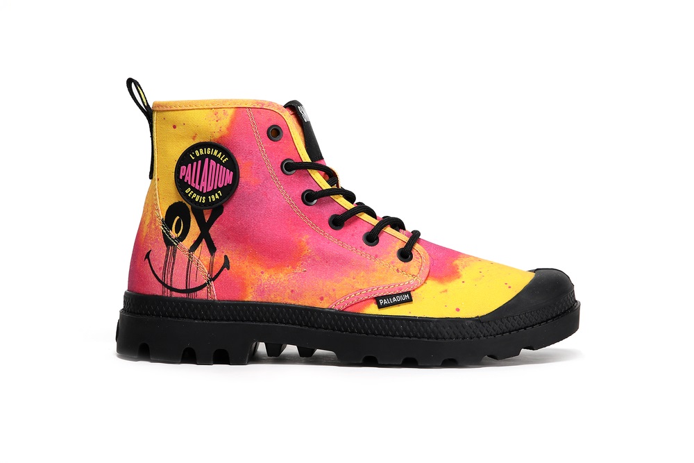 Botas Palladium PAMPA X SMILEY 50 Hombre Amarillo Rosas Naranjas | Costa Rica-78614